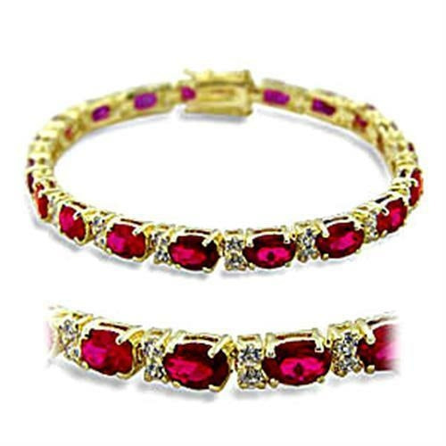 Gold Brass Bracelet with Synthetic Garnet in Ruby